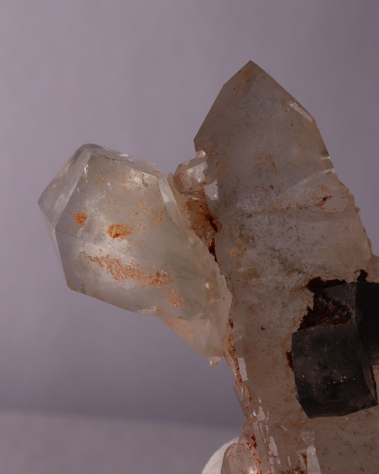 Quartz Cluster with Pyrite included Calcite