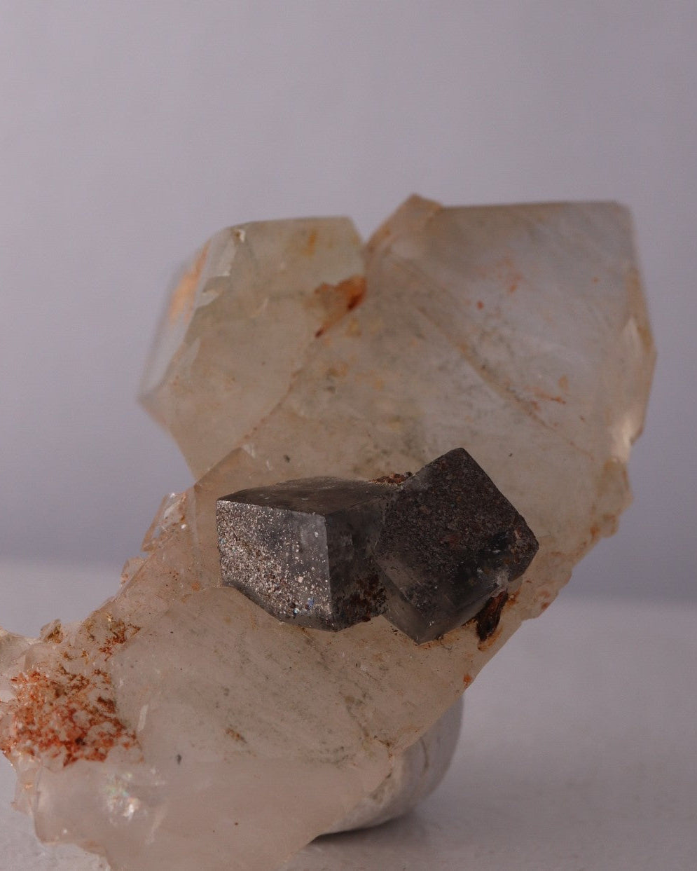 Quartz Cluster with Pyrite included Calcite