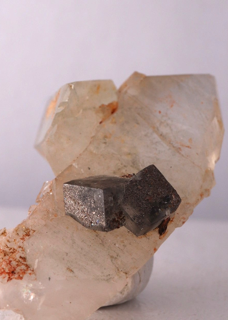 Quartz Cluster with Pyrite included Calcite