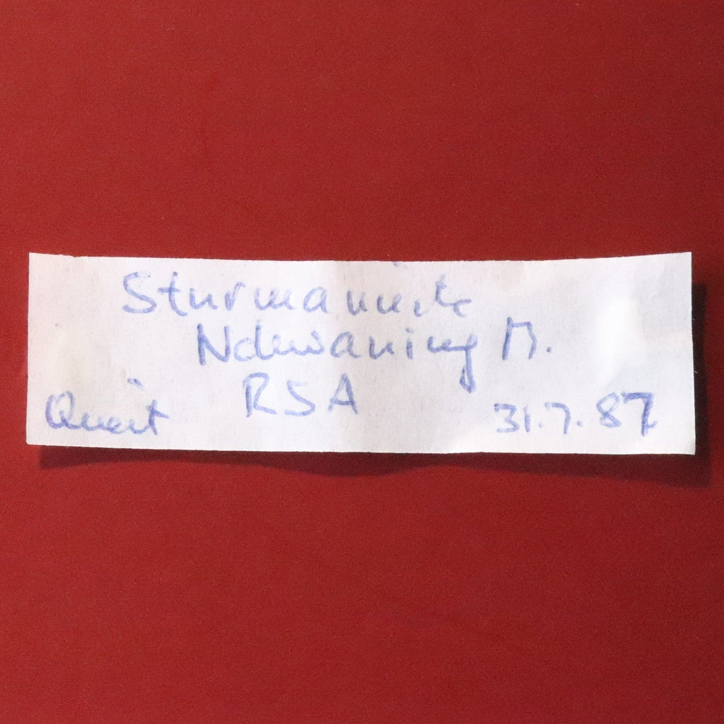 Label for Sturmanite from N'Chwaning, South Africa. 