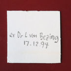 Back of label for Mozartite, Andradite and Hausmannite thumbnail from Wessels Mine, South Africa. Ex. Dr von Bezing.