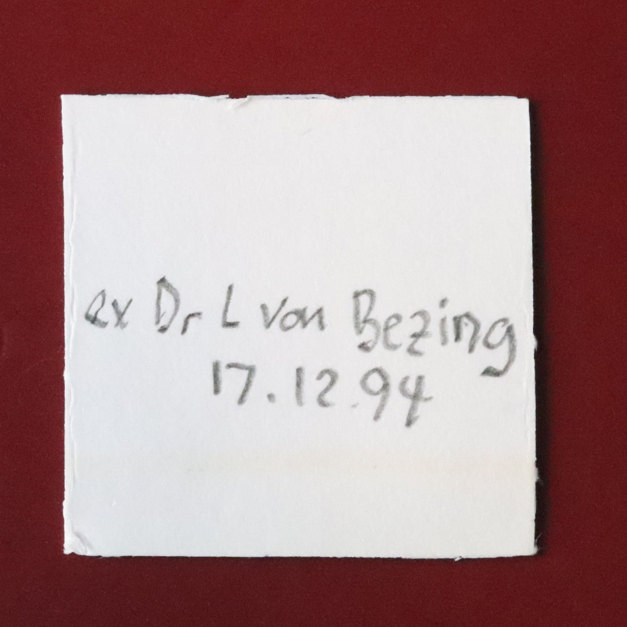 Back of label for Mozartite, Andradite and Hausmannite thumbnail from Wessels Mine, South Africa. Ex. Dr von Bezing.