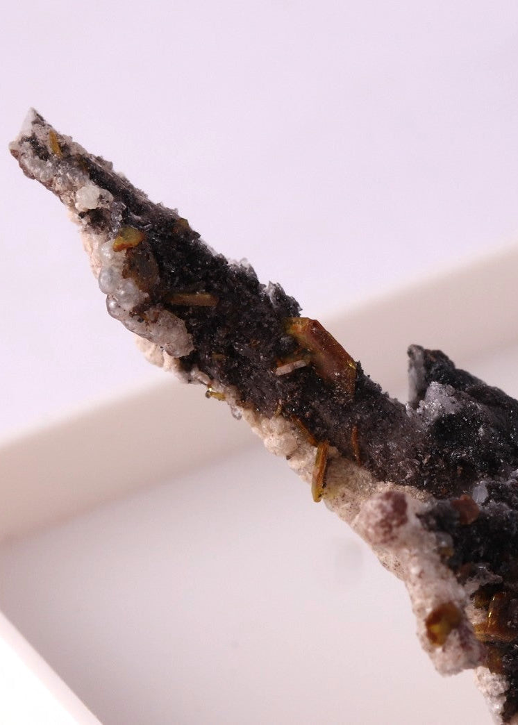A Brucite on Calcite stick with Sturmanite crystals.&nbsp;&nbsp;