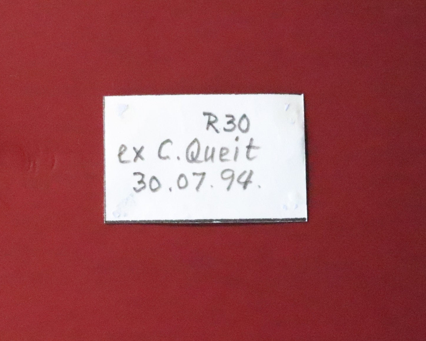 Back of label for Hydroxyapophyllite with Tobermorite from Wessels Mine, South Africa. 