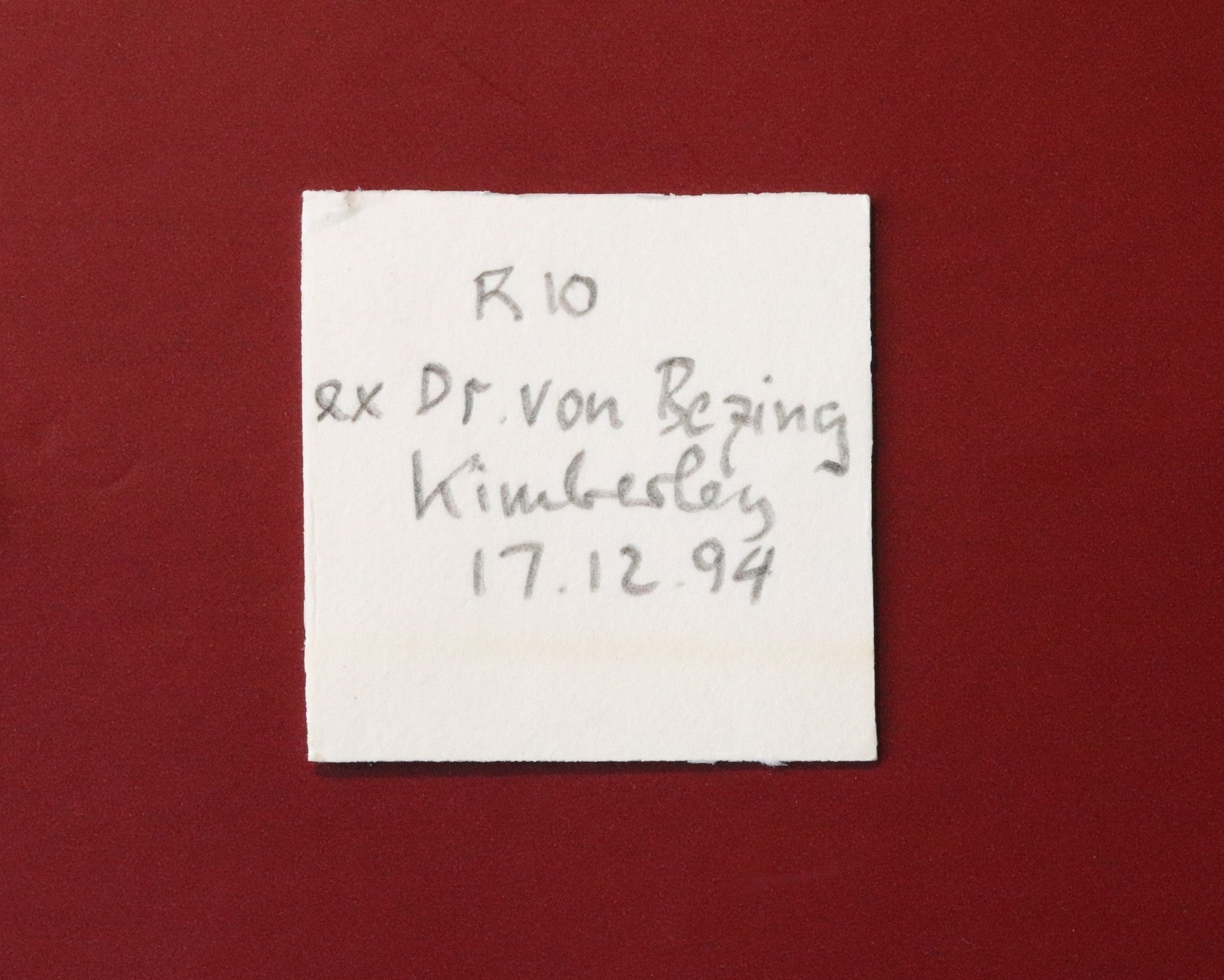 Back of label for nice combination of Portlandite with Sturmanite from Wessels Mine, Kalahari Manganese Fields, South Africa