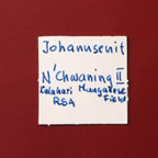 Front of label for rare Johannsenite mineral specimen from N'Chwaning II, Kalahari Manganese Fields, South Africa