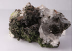 Slight close-up side view of Calcite with Mottramite mineral specimen from Tsumeb, Oshikoto Region, Namibia