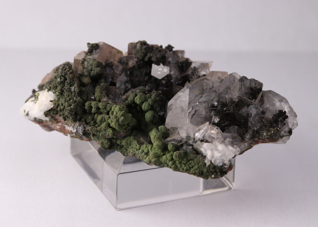 Close-up flat view of Calcite with Mottramite mineral specimen from Tsumeb, Oshikoto Region, Namibia