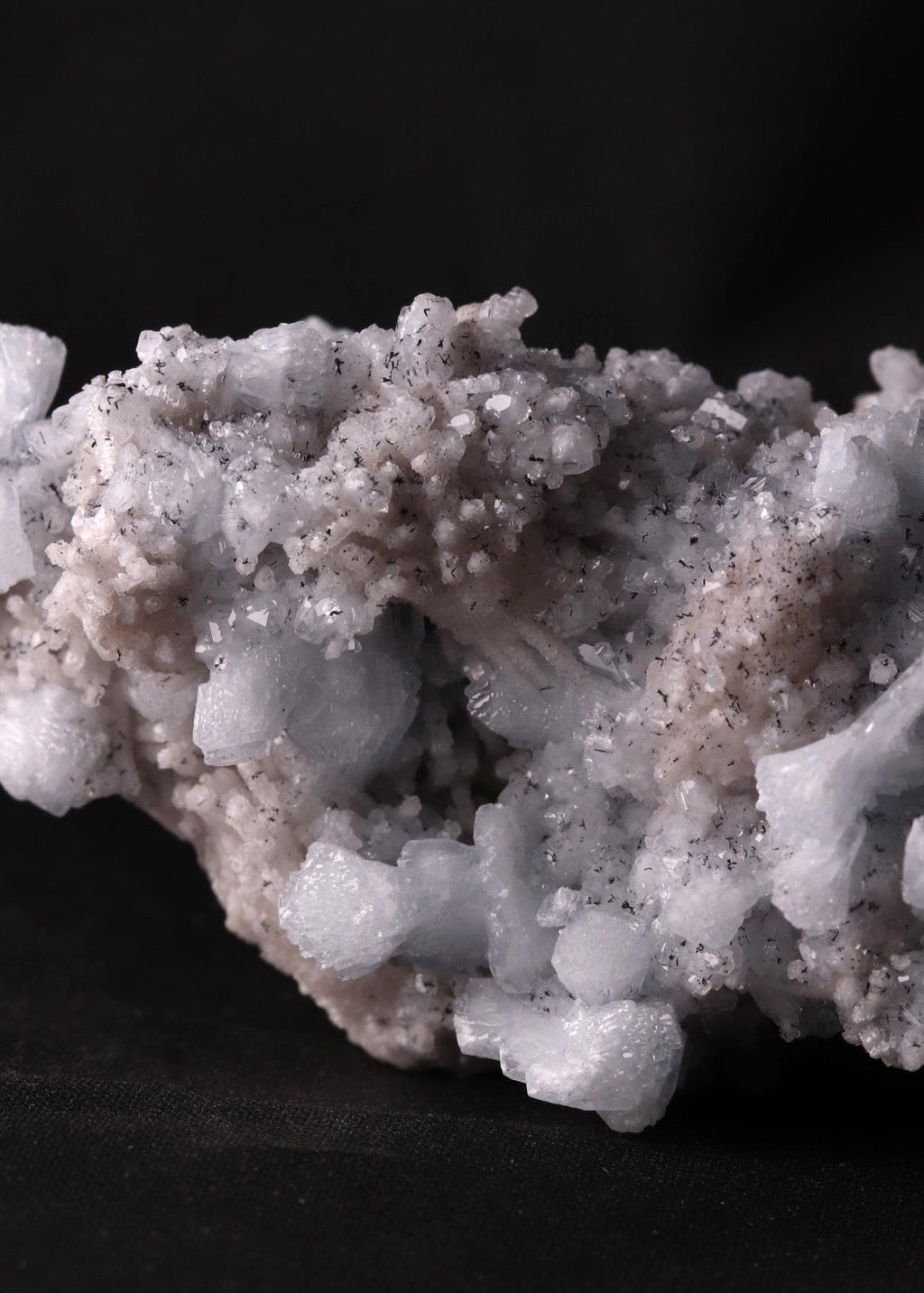 Close-up view of a fun Celestine with Calcite combination specimen from N'Chwaning III, Kalahari Manganese Fields, South Africa