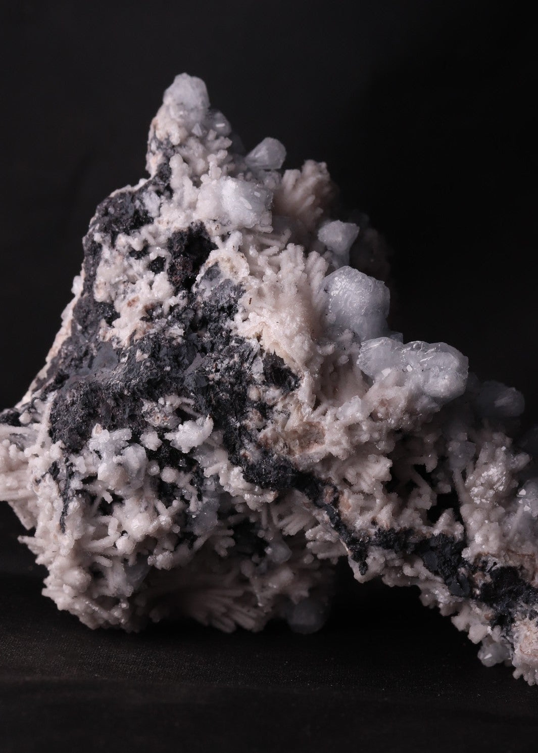 Back view of a fun Celestine with Calcite combination specimen from N'Chwaning III, Kalahari Manganese Fields, South Africa
