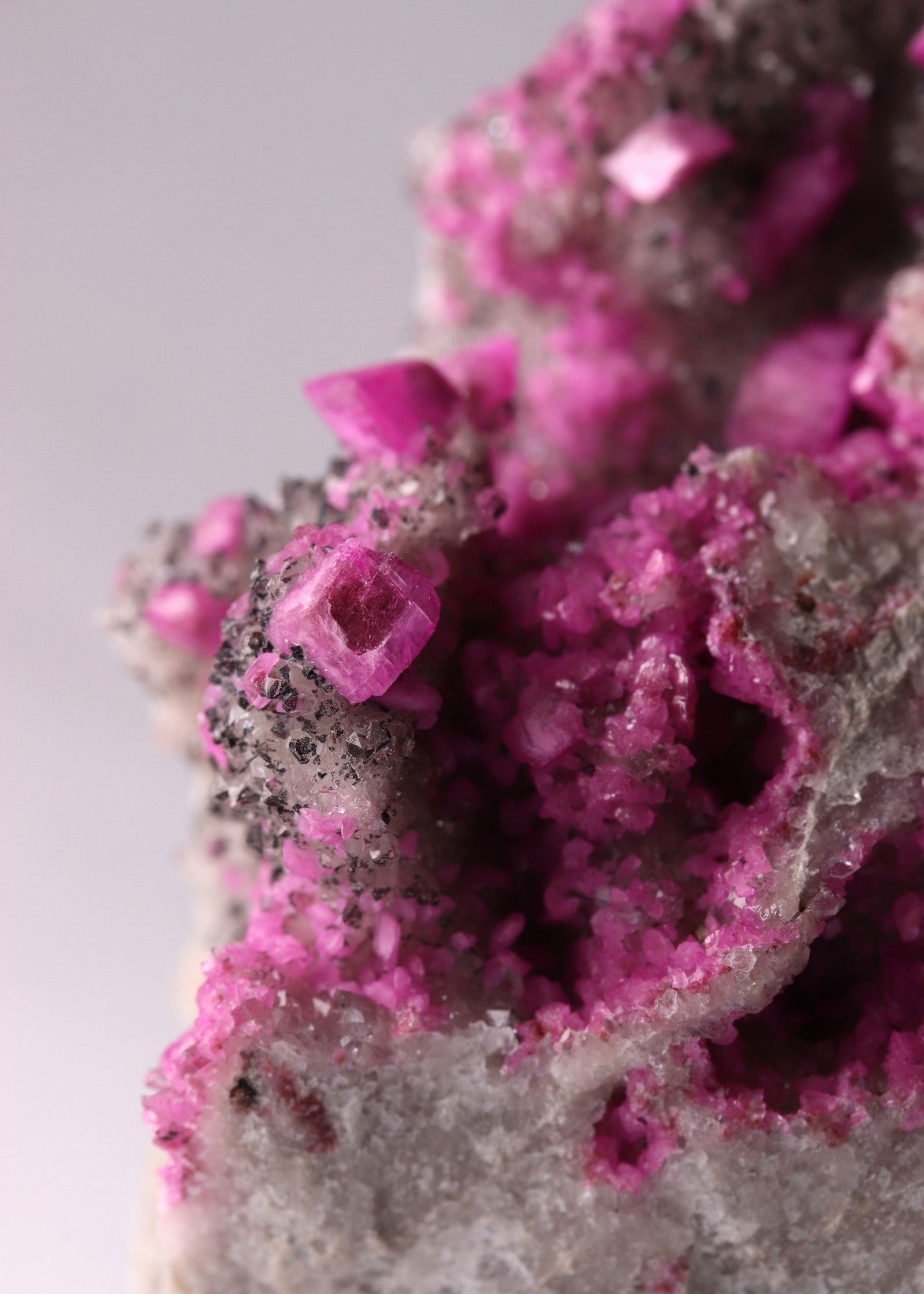 Close-up view of bright pink Cobaltoan Calcite from the DRC (Democratic Republic of Congo)