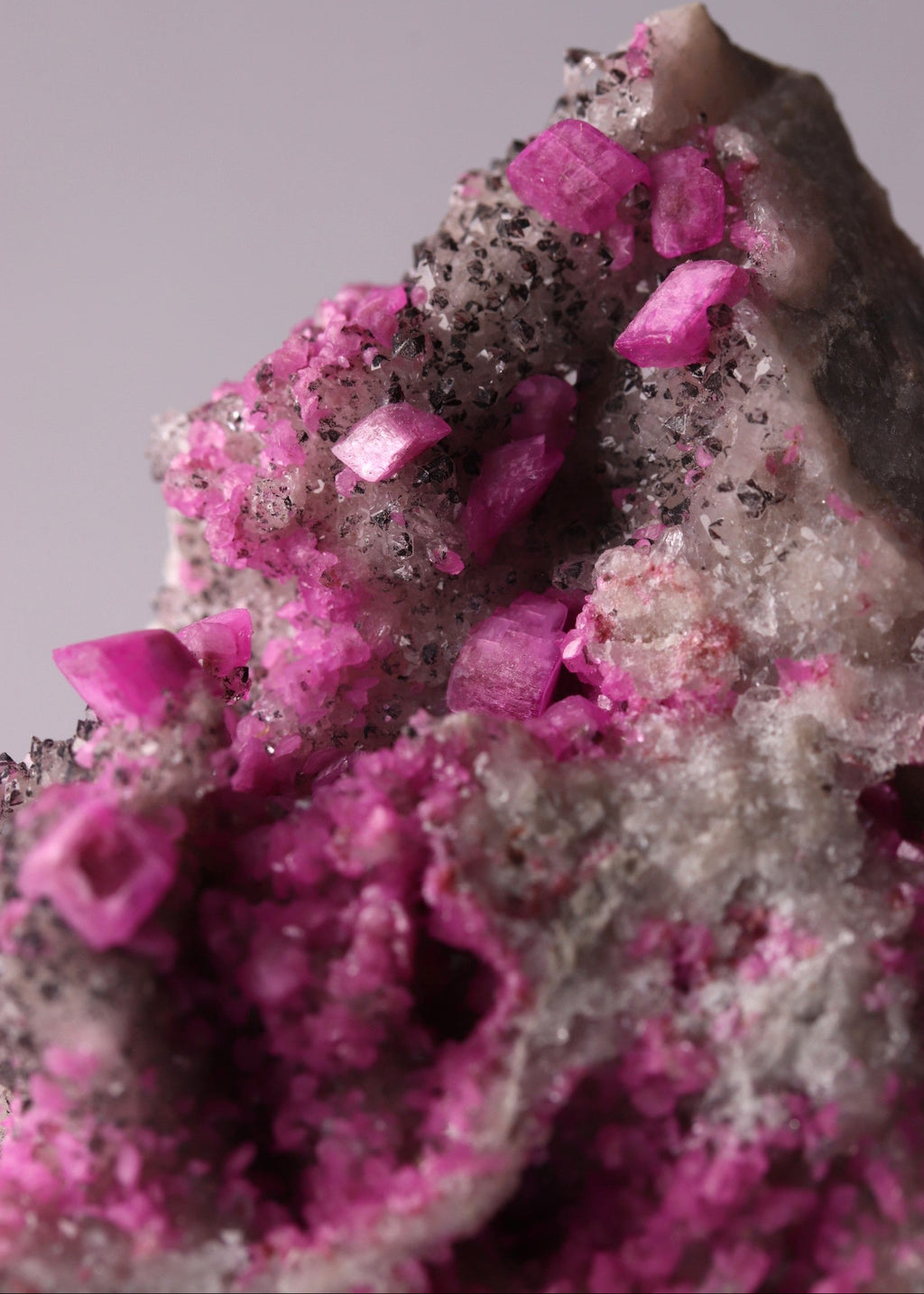 Close-up view of bright pink Cobaltoan Calcite from the DRC (Democratic Republic of Congo)