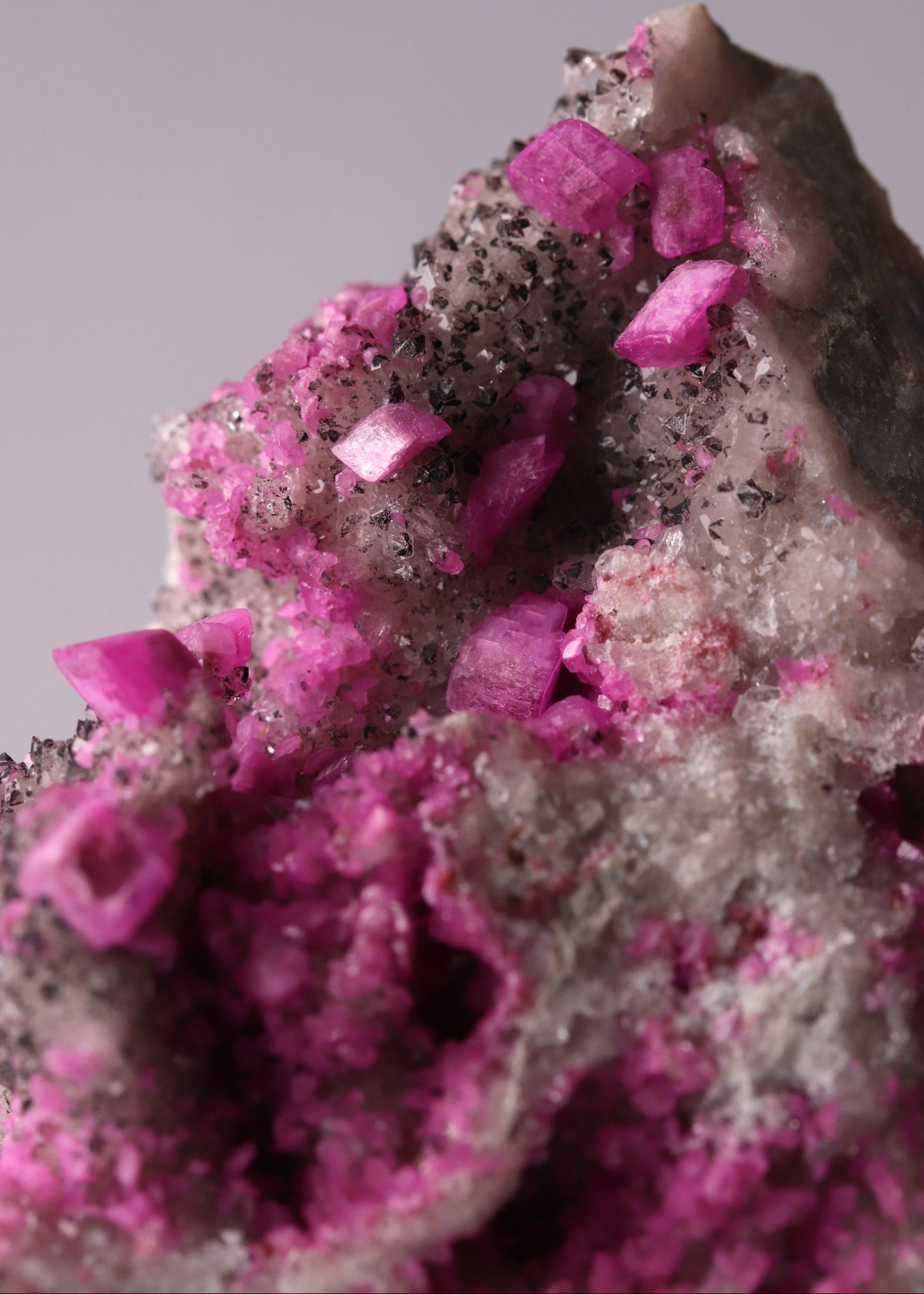 Close-up view of bright pink Cobaltoan Calcite from the DRC (Democratic Republic of Congo)
