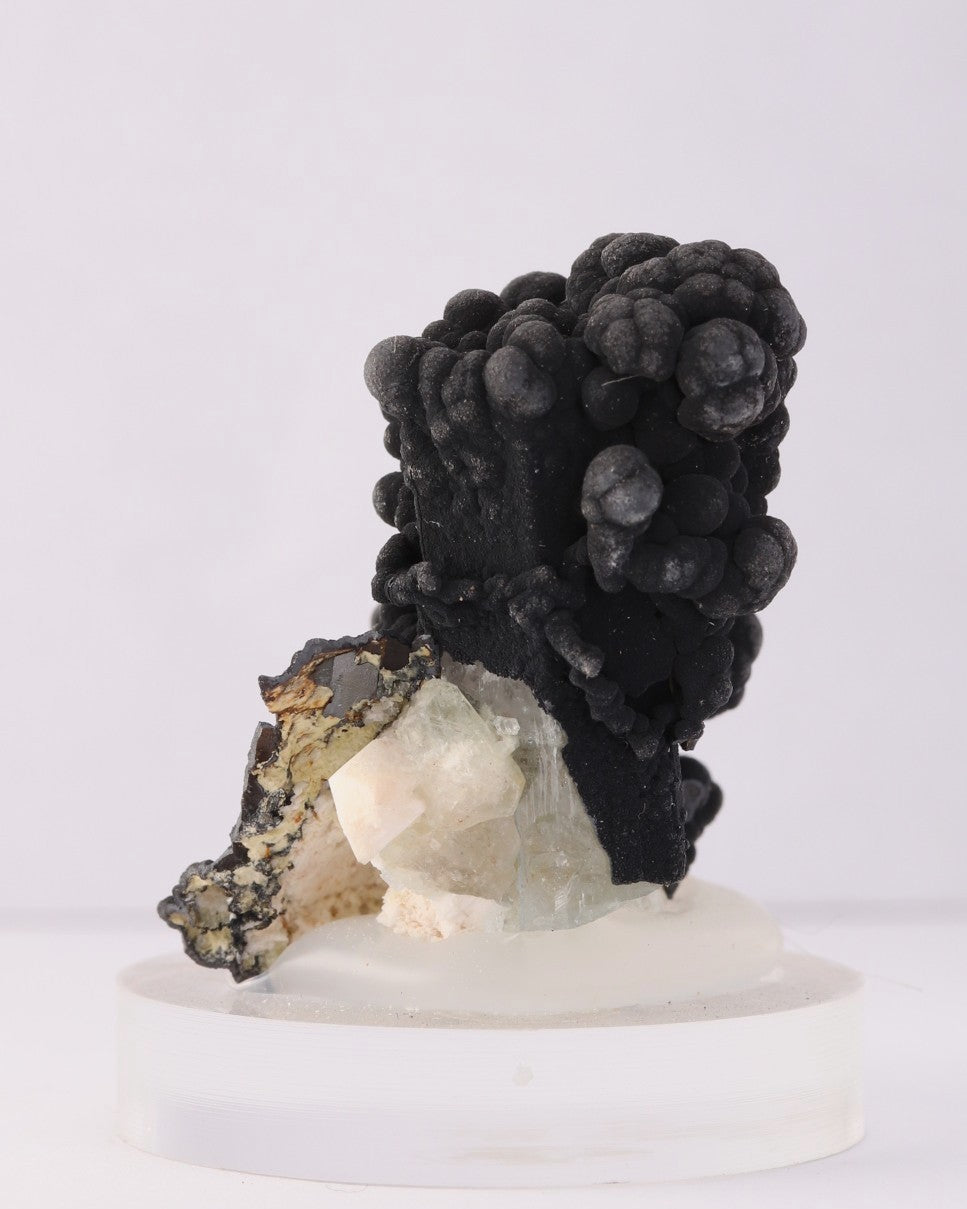 Front view of Coronadite with Aquamarine mineral specimen from the Erongo Region, Namibia
