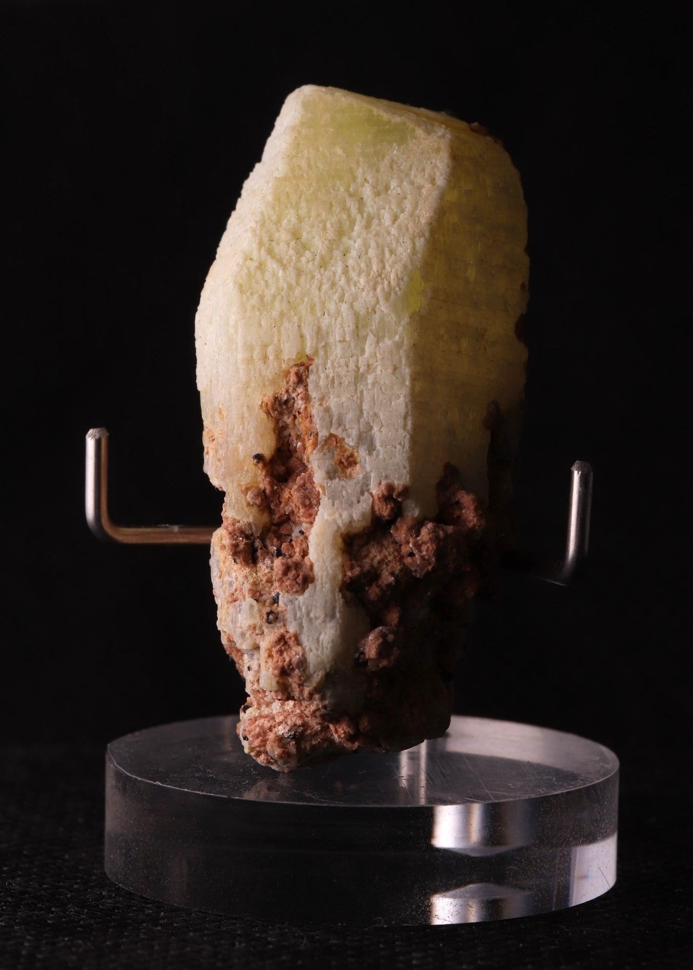 Front view of a nice pale yellow Ettringite mineral specimen from N'Chwaning, Kalahari Manganese Fields, South Africa