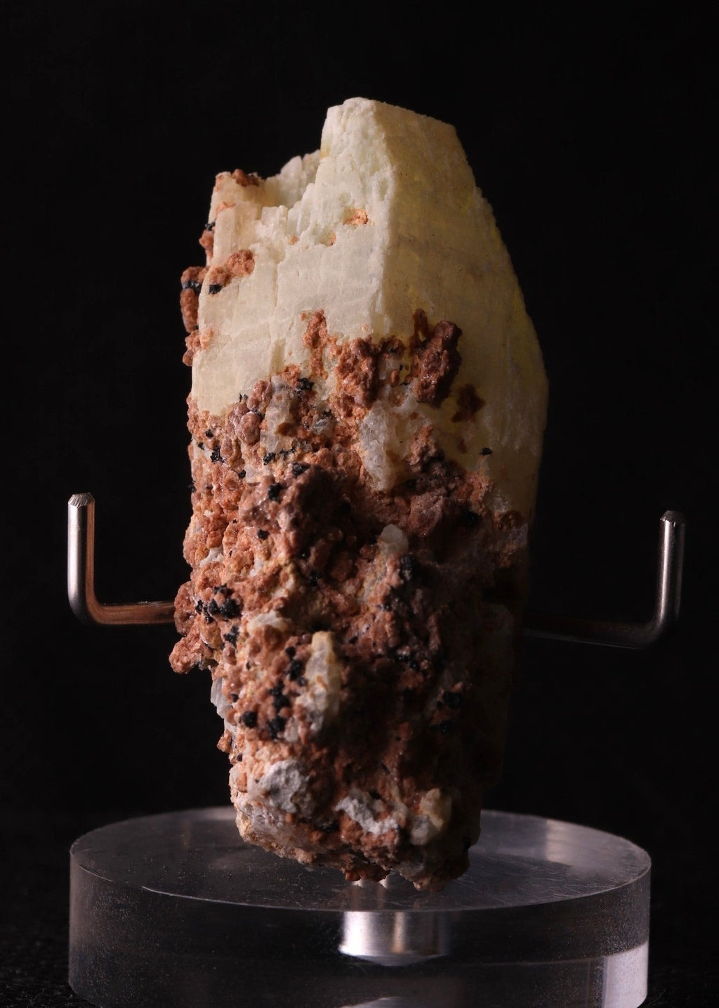 Back view of a nice pale yellow Ettringite mineral specimen from N'Chwaning, Kalahari Manganese Fields, South Africa