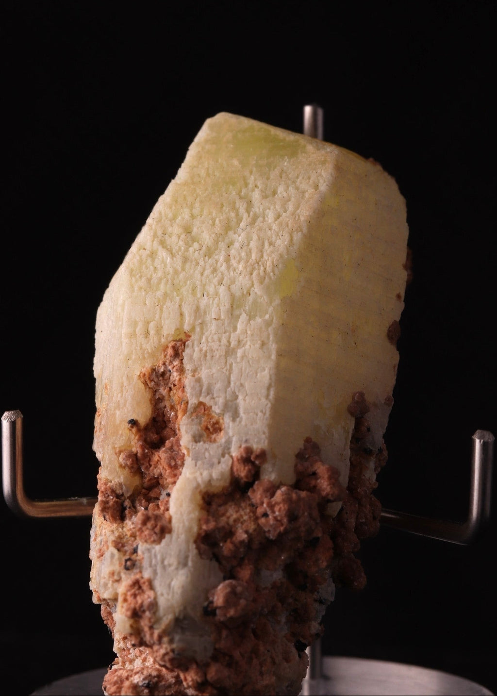 Close-up front view of a nice pale yellow Ettringite mineral specimen from N'Chwaning, Kalahari Manganese Fields, South Africa