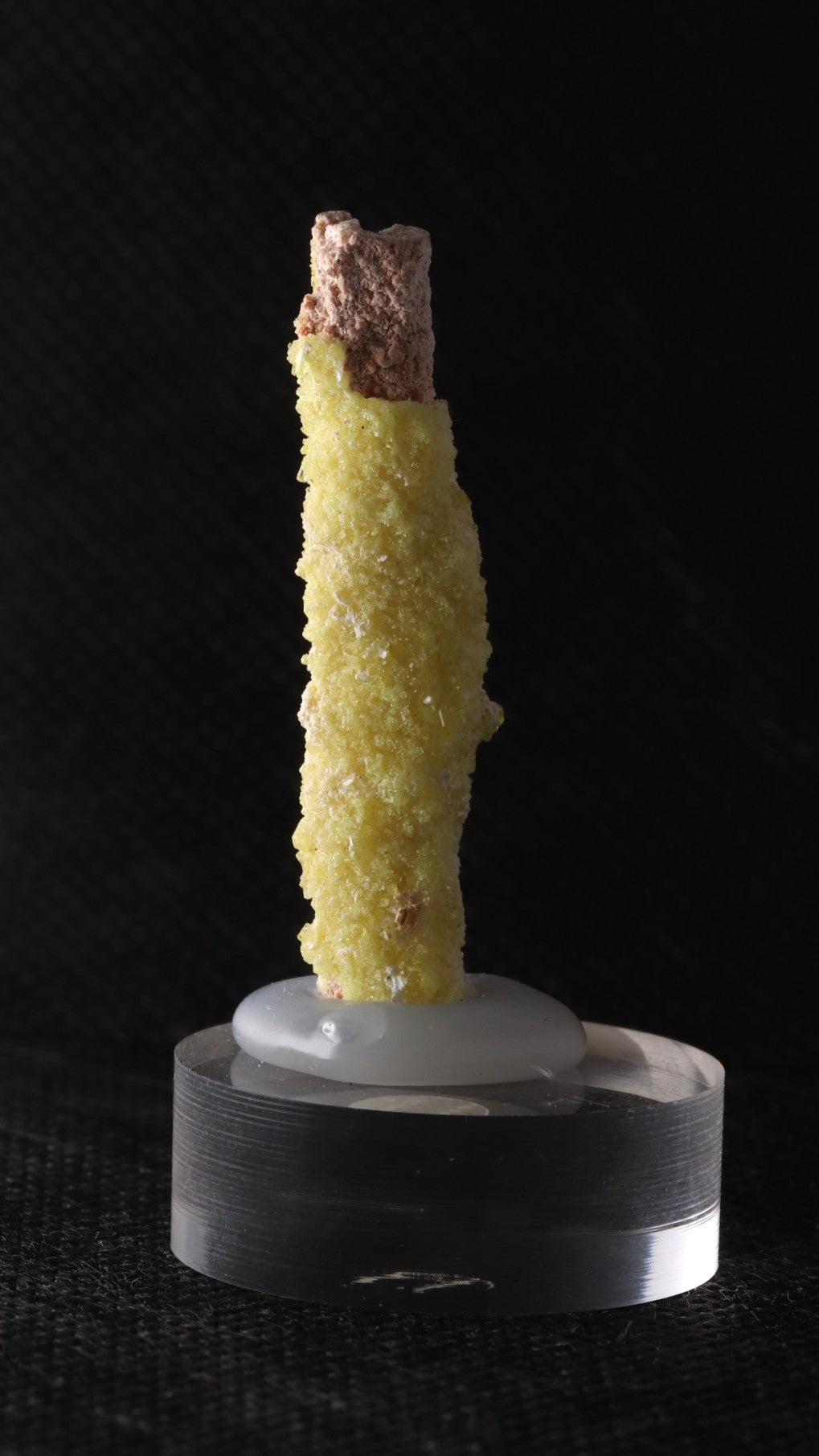 Side view of Ettringite stick mineral specimen from Kalahari Manganese Fields, South Africa