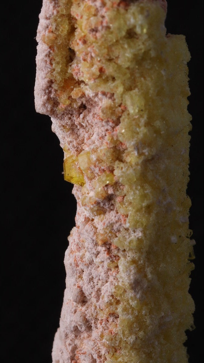 Close-up view of Ettringite stick mineral specimen from Kalahari Manganese Fields, South Africa