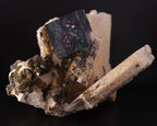 Front view of gorgeous blue-purple Fluorite cube on Feldspar from Erongo Region, Namibia