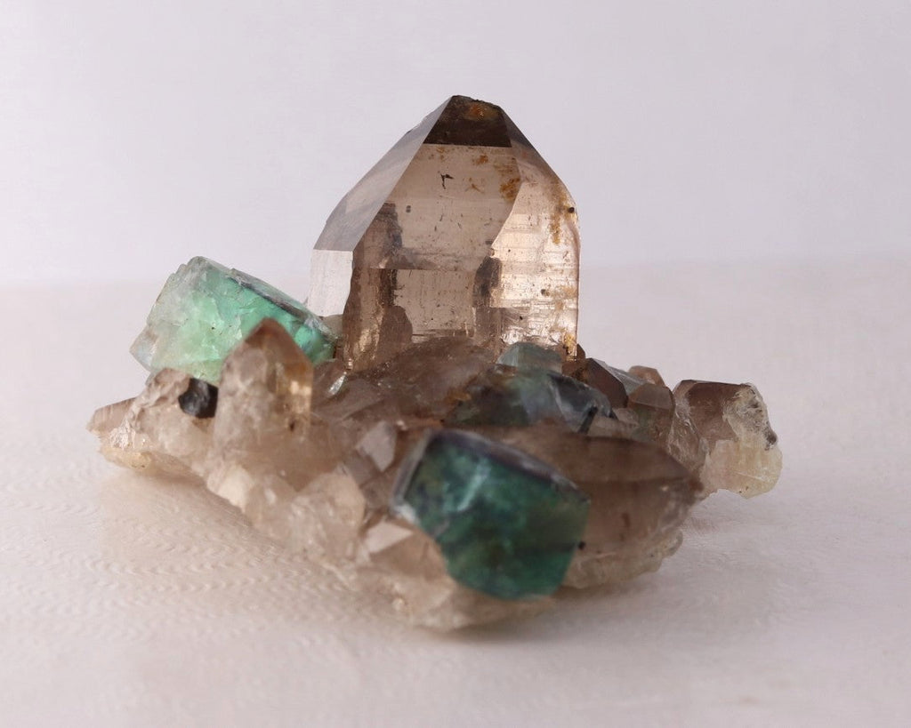 Fluorite on Smokey Quartz