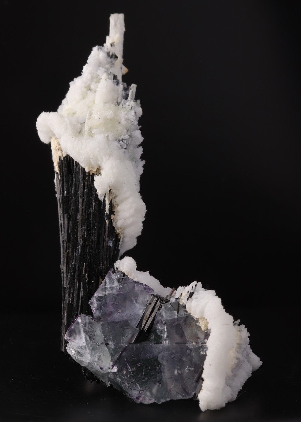 Slight off-front view of stunning Fluorite with Hyalite and Schorl from Erongo, Namibia