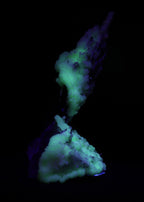Fluorescent side view of stunning Fluorite with Hyalite and Schorl from Erongo, Namibia