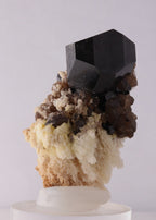 Front view of great combination of Fluorite with Schorl, Quartz and Hyalite from Erongo, Nambia