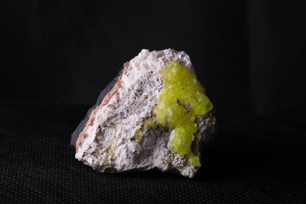 Front view of beautiful bright gemmy yellow Jouravskite mineral specimen from N'Chwaning III, KMF (Kalahari Manganese Fields), South Africa