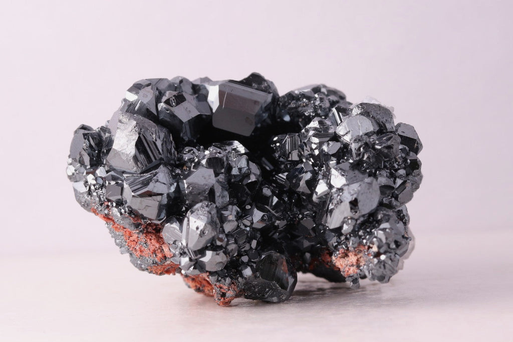 Front view of gorgeous lustrous Hematite with Calcite mineral specimen from N'Chwaning III, Kalahari Manganese Fields, South Africa