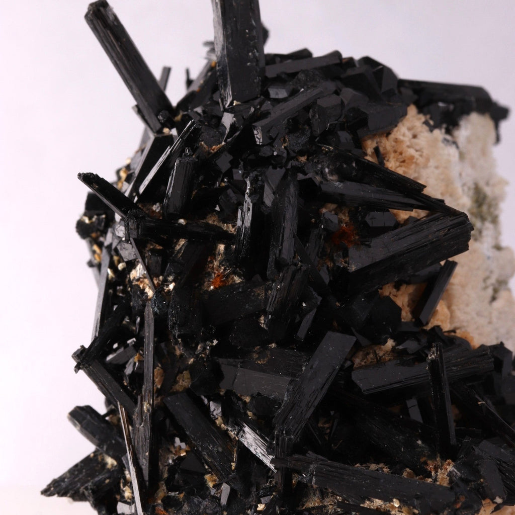 Close-up view of hedgehog Schorl crystals on Orthoclase 