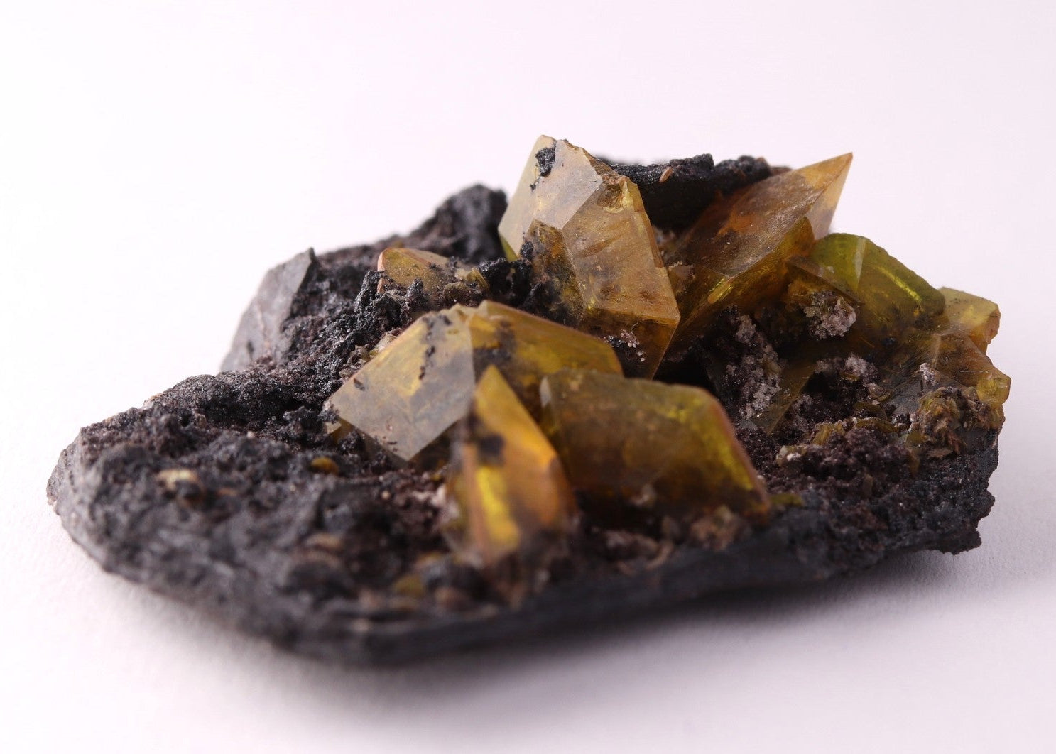 Flat close-up view of Sturmanite crystals on matrix from KMF (Kalahari Manganese Field), South Africa.