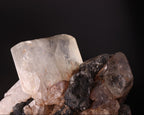 Close-up view of stunning large Topaz crystals among Schorl.